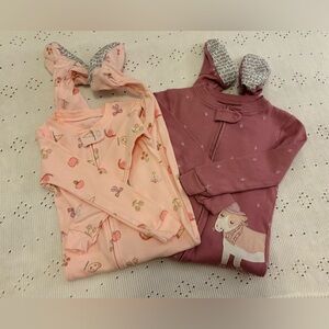 Carter's Pink Floral & Mauve Unicorn Hooded Long-Sleeve Onesies